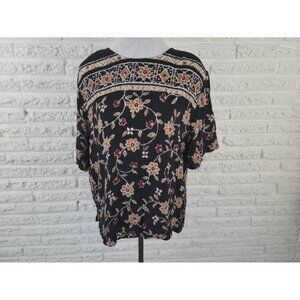 Lee David Womens‎ Top 14W 16W Plus Short Sleeve Keyhole Black Floral FLO183XE